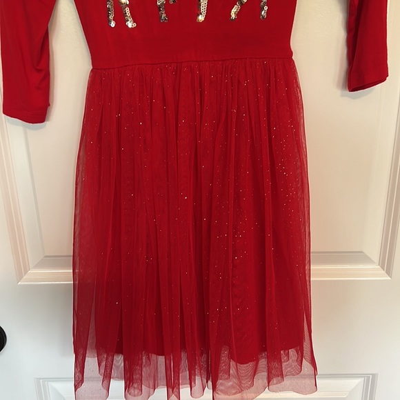 Girls Reindeer Dress. With Tie - Picture 3 of 6